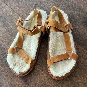 Women’s shearling lined suede  Sandals - Tan